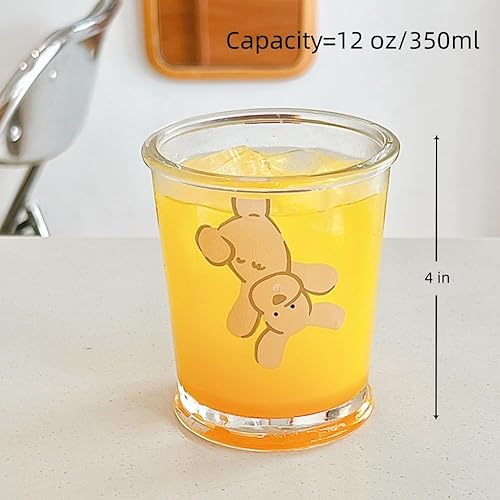 Miniatura 5 de Juego de 2 vasos franceses de 12 onzas de vidrio transparente para café con diseño de oso y perro, para té helado, jugo, café, leche, café con