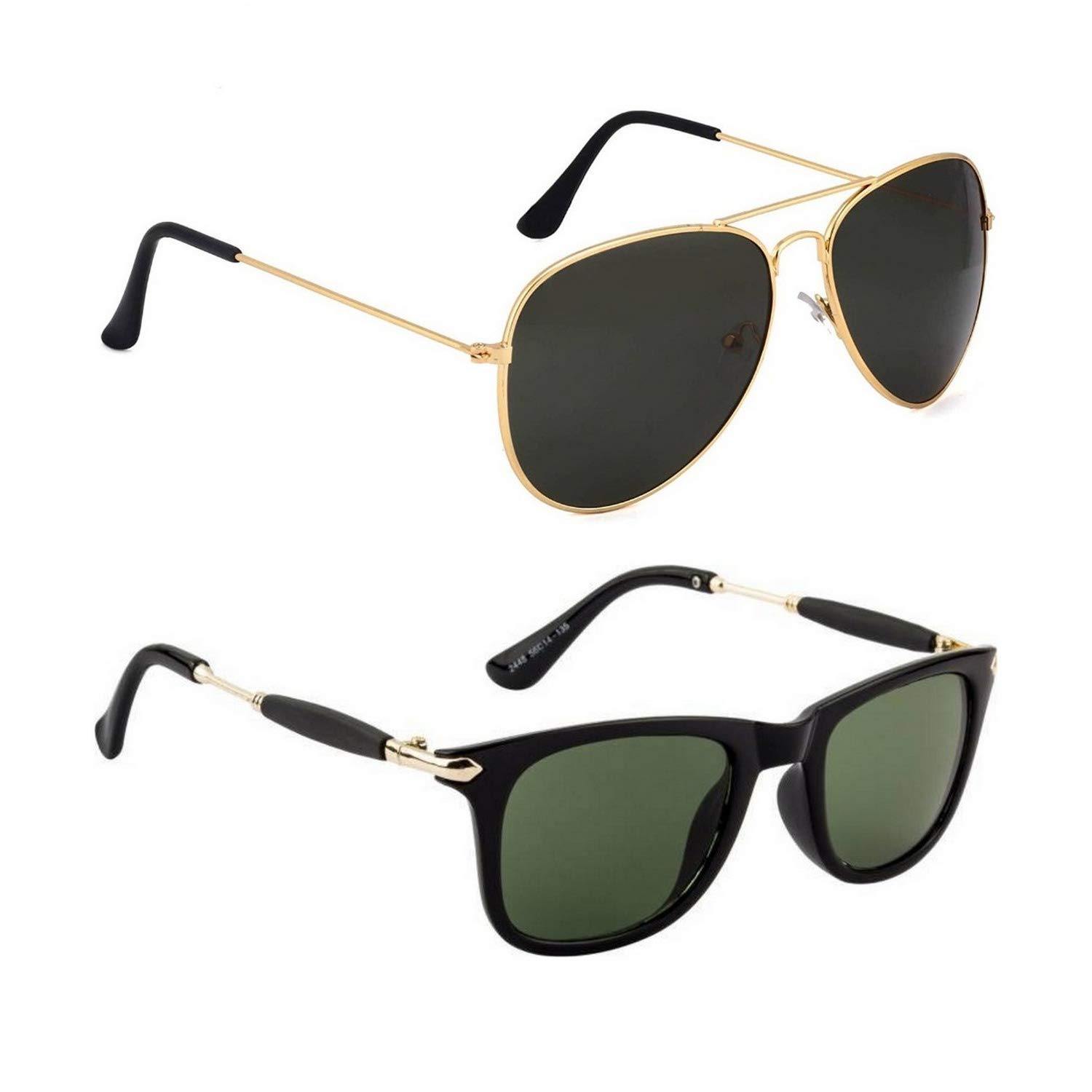 Aviator and Rectangular Men's and Women's Sunglasses Combo (Black, Green) - Pack of 2