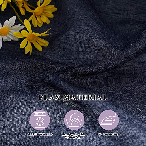 NICETOWN Linen Sheer Curtains for Bedroom Window, Grommet Semi Sheer Linen Curtain Panels Vintage Natural Wave Privacy Flax Draperies for Hall/Villa, Navy Blue, W52 x L84, Set of 2