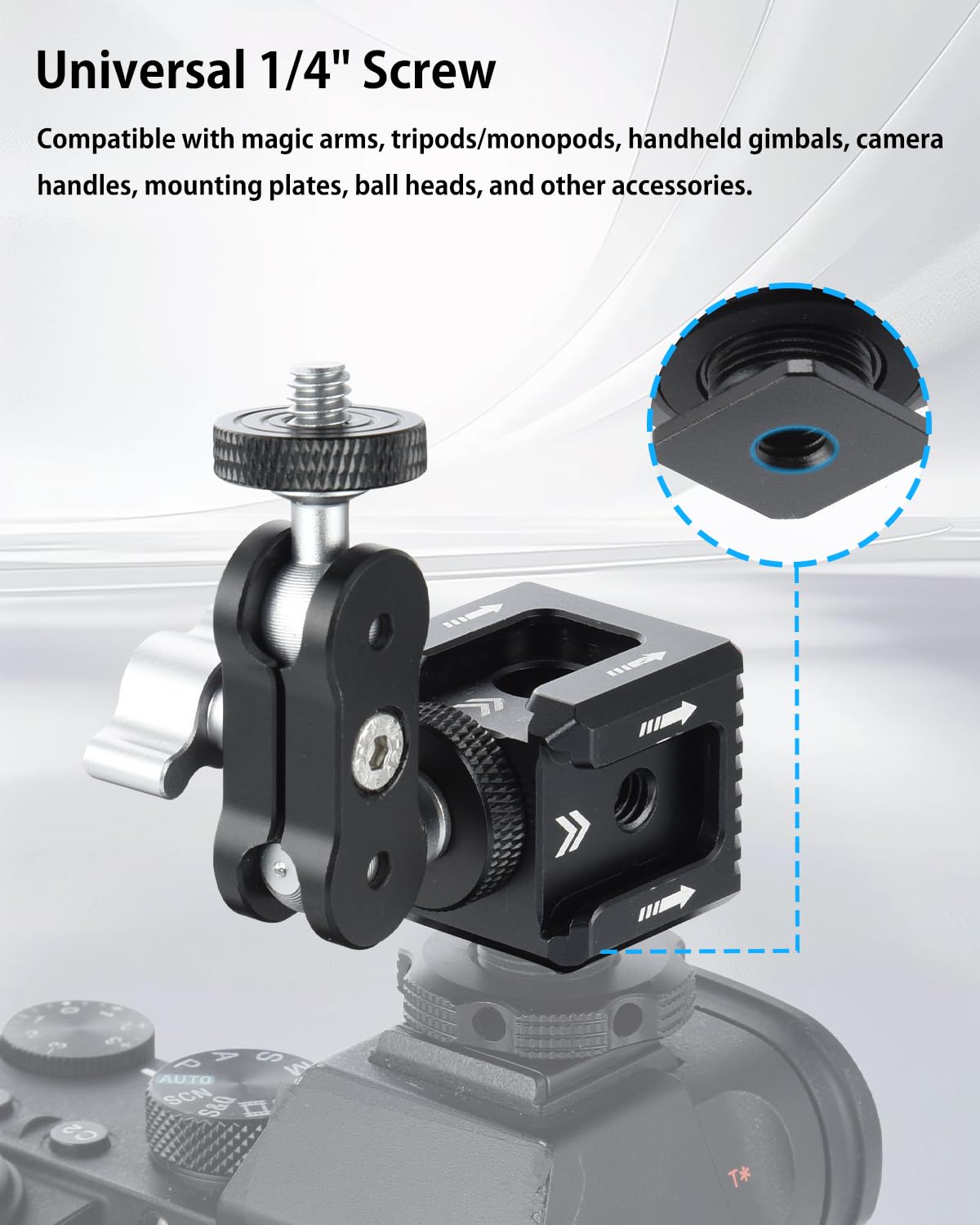 UTEBIT Triple Adaptateur Cold Shoe avec Trou de Vis 1/4'', Support d'Extension Hot Shoe en Alliage d'Aluminium Sabot de Flash Cold Shoe Mount pour Caméra, Moniteur, Microphone
