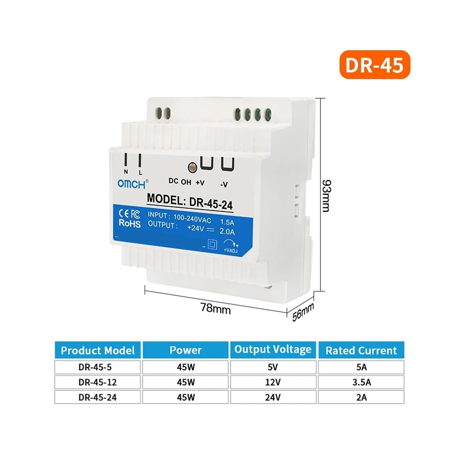 DR-15 DR-30/45/60W, transformator AC 110V/220V na DC 5V/12V/24V SMPS