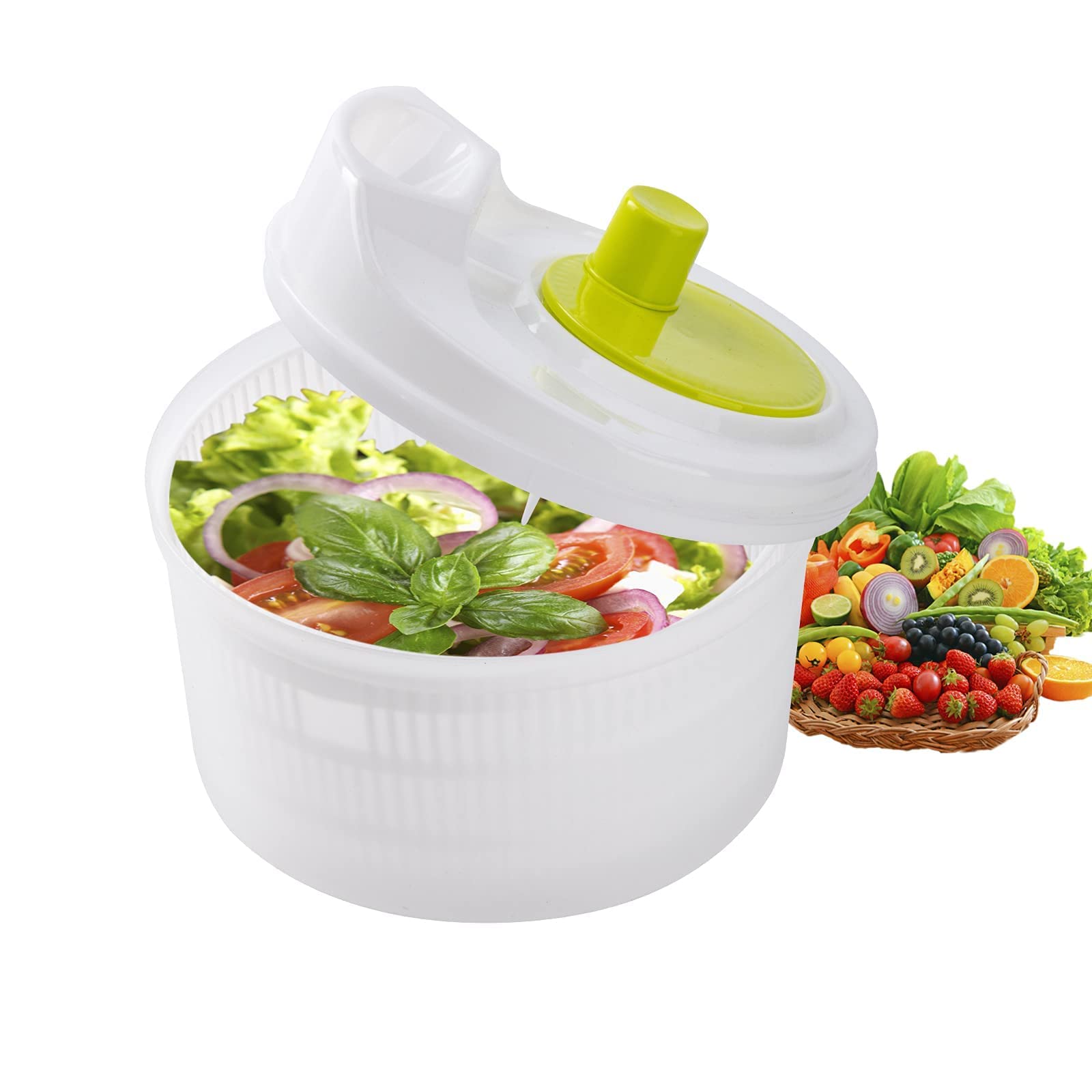 ICYNIAW Salad Spinners,Large 5L Salad Rotary Vegetable Washer with Bowl,Colander-Quick and Easy Multi-Use Lettuce Spinner,Vegetable Dryer,Fruit Washer,Anti Shake,Easy Drain & Compact Storage