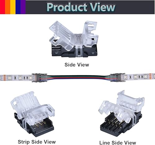 Miniatura 4 de Paquete de 10 conectores LED sin soldadura para tira LED a cable, conexión rápida, con cable de extensión RGB de 4 pines 22 AWG de 32.8 pies