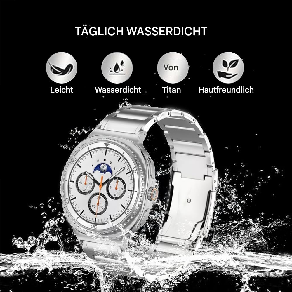 Uhrenarmband aus Titanmetall, kompatibel mit Samsung Galaxy Watch 8 40 mm/44mm/8 Classic 46mm 2025,leichtes, Hautfreundliches, Wasserdichtes Ersatzarmband für Galaxy Watch 8 für Männer