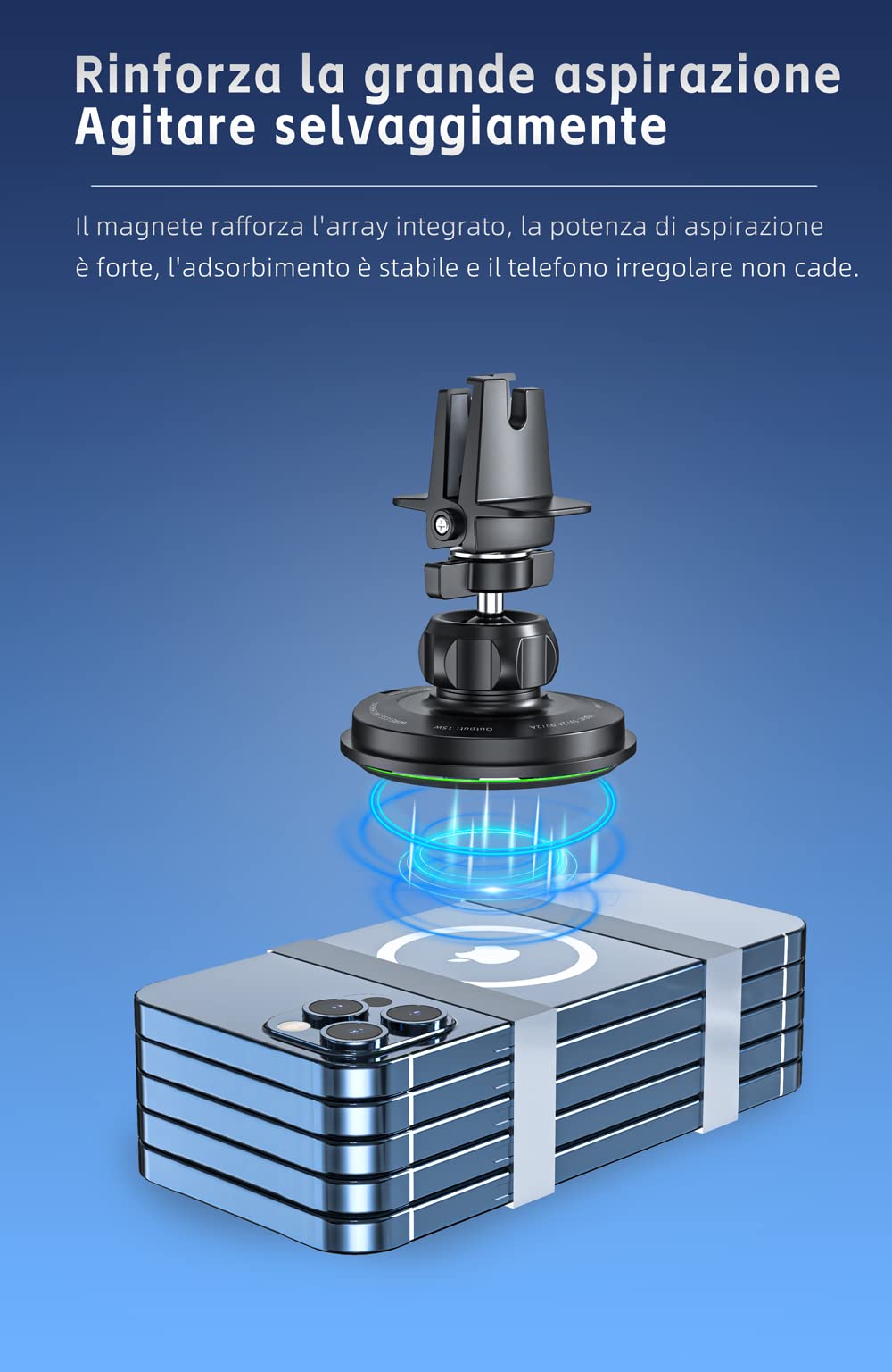 Tigratigro Caricabatterie Wireless Magnetico per Auto Qi 15W,Ricarica Veloce, Supporto Auto Mag-safe, Compatibile con Mag-Safe per iPhone 12/13/14/15 Serie