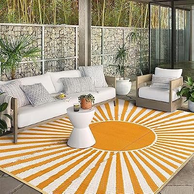 Wonnitar Outdoor Rug 8x10 Patio Waterproof Rugs,Large Reversible Plastic Straw Rug Portable Outside Camping Rug for RV Camper,Lightweight Indoor Outdoor Rug for Deck Backyard Garden (Orange, 8'x10')