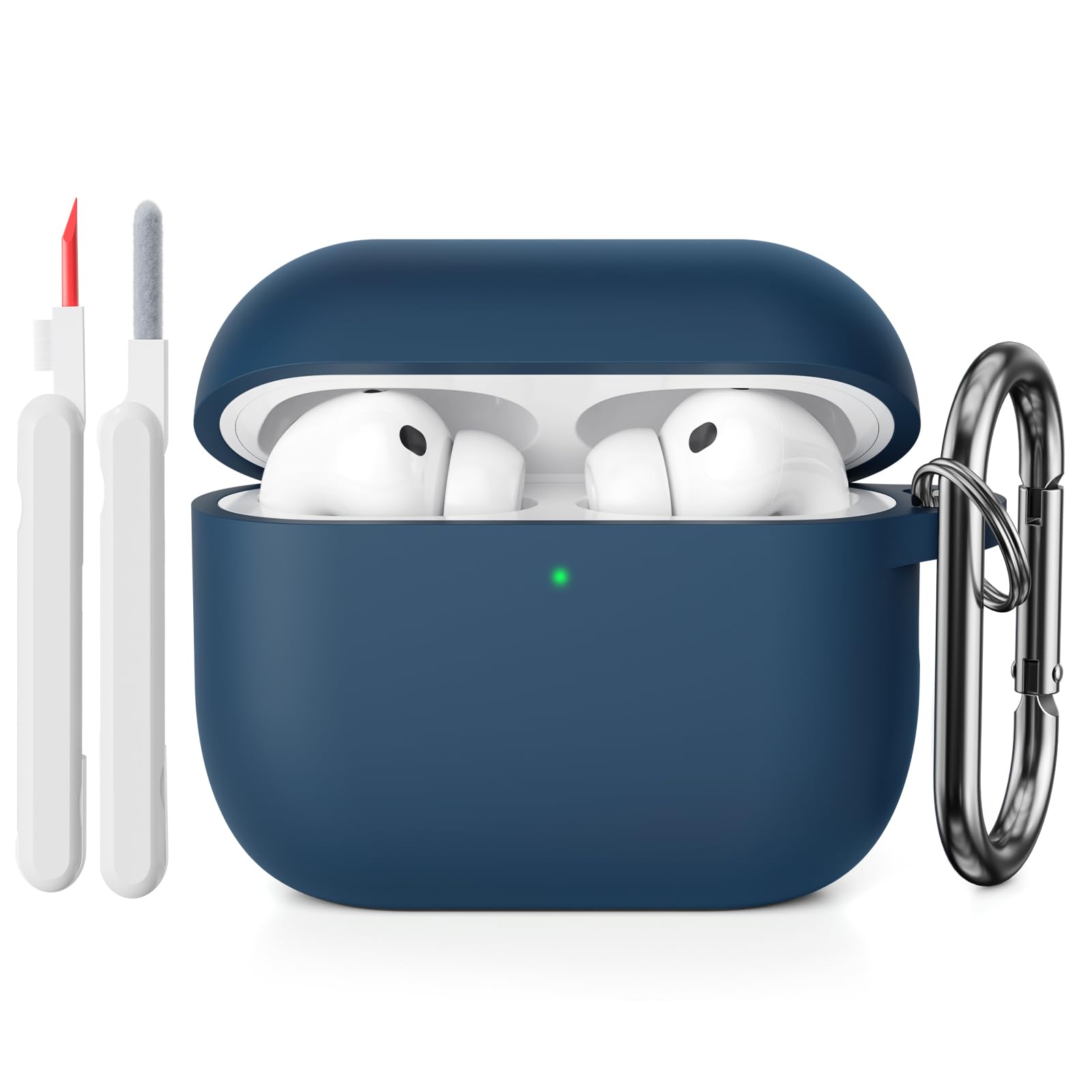 KOKOKA Funda de Silicona Compatible con AirPods Pro 3.ª Generación con Kit de Limpiador, Anti-rasguños, Anti-Polvo, Funda Case Silicona para AirPods Pro 3 con Mosquetón, LED Frontal Visible, Negro — view 48