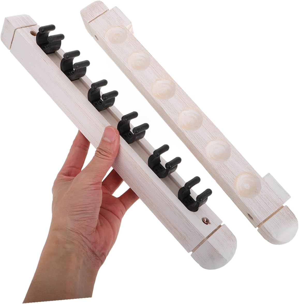 Solid Wood 6-hole Wall Mounted Billiard Cue Rack Pool Stick Storage Holder 2 Pairs White Billiards Accessory Organizer for Game Room and Pool Table Tools