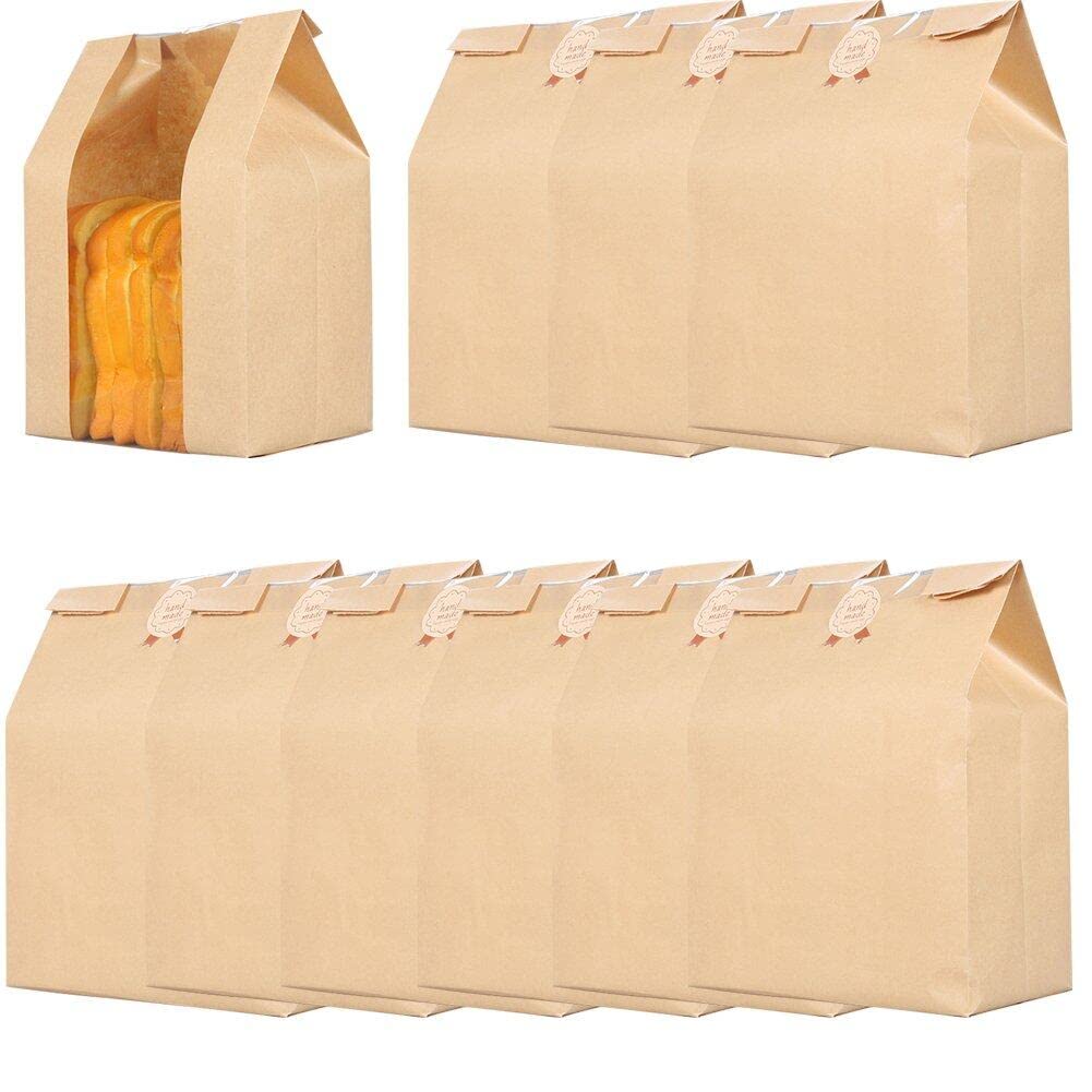 Sacs à pain en papier kraft Hrippy avec fenêtre transparente étanches à l'huile