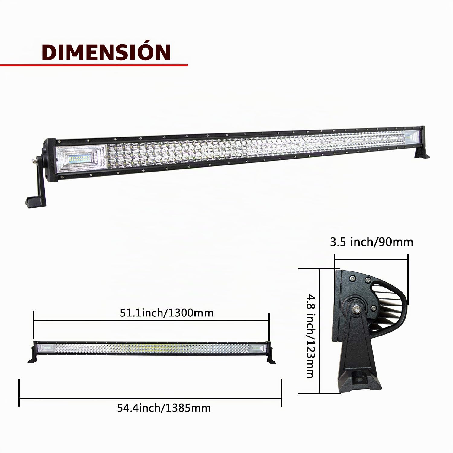 PICAA Barra Led, 52 Pulgadas 131 CM 675W 7D Barra de luz LED 12V 24V