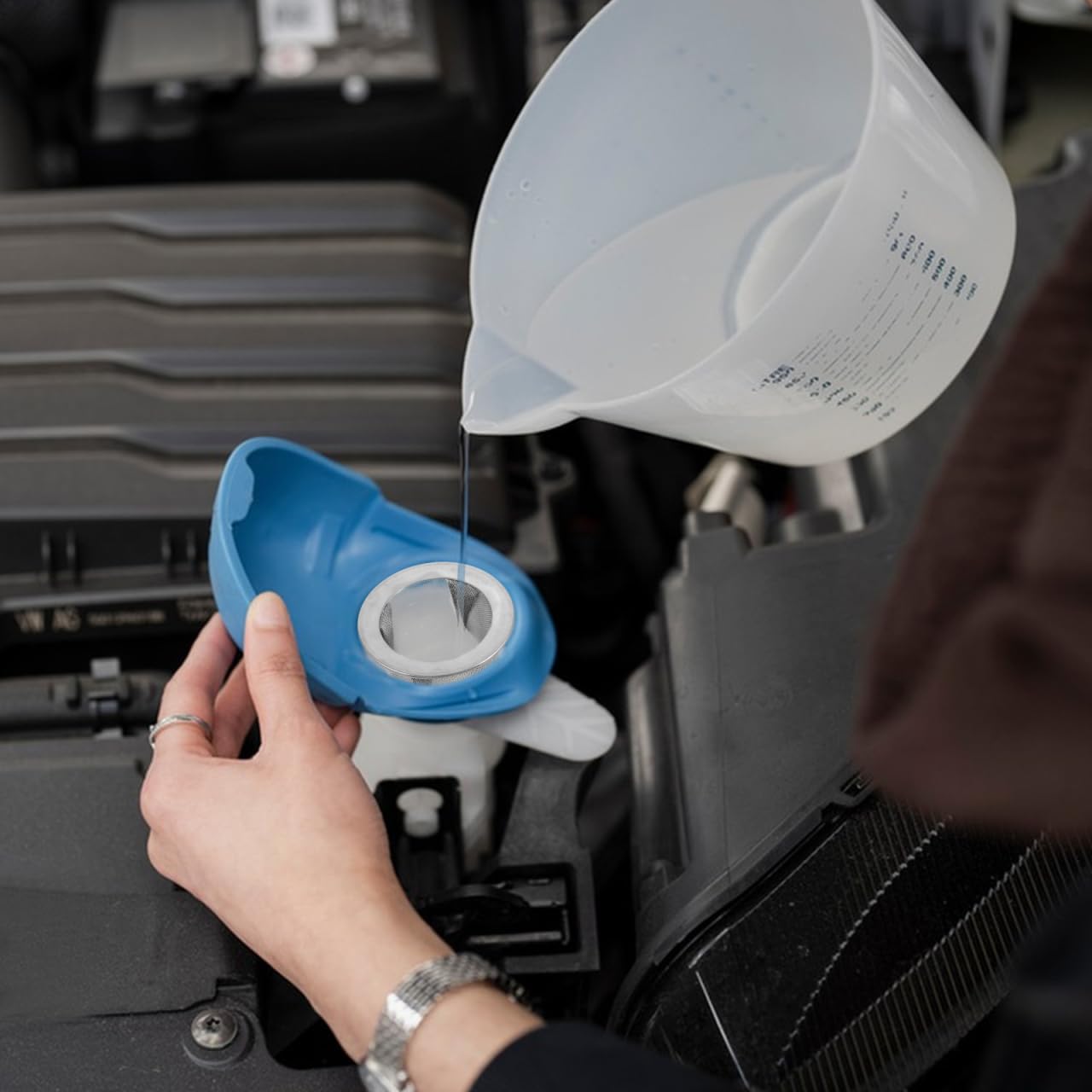 Angoily Stainless Steel Windshield Washer Fluid Filter Funnel for Car Reservoir Cup Prevents Wiper Clogs Easy Installation Compatible with Tesla - Image 4