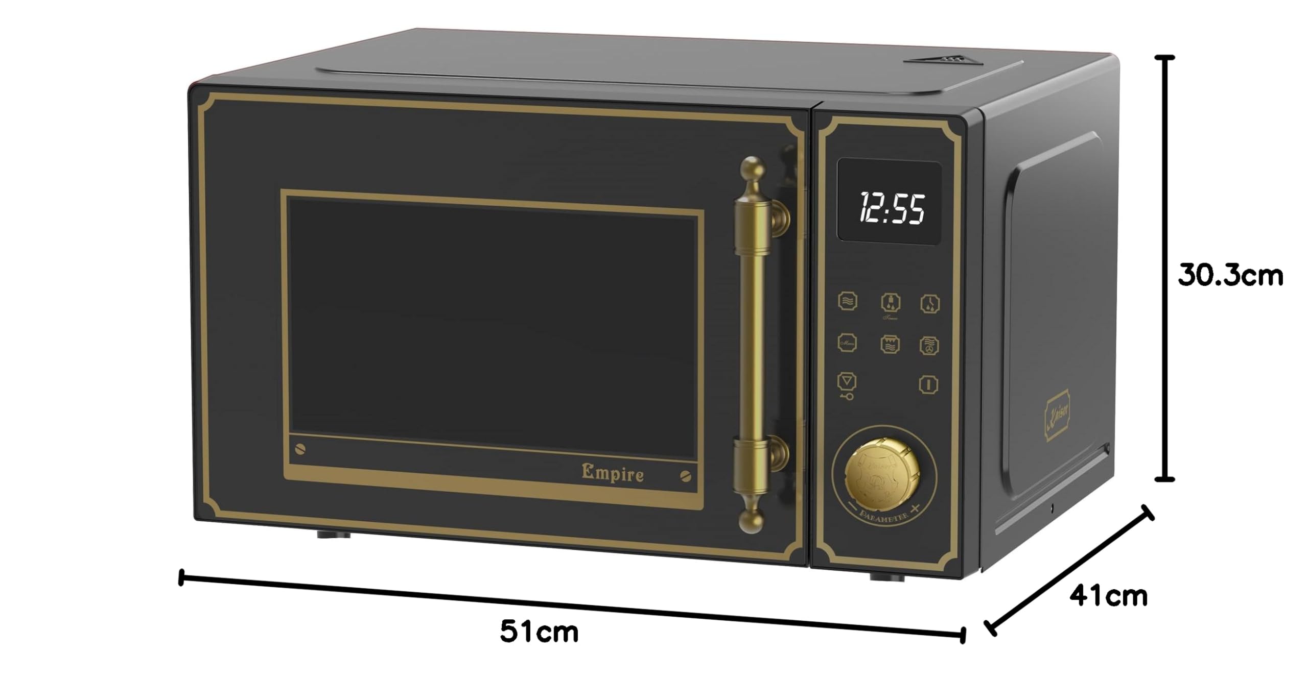 Kaiser Empire M 2530 Four micro-ondes rétro noir 25 l 1200 W barbecue 2200 W chaleur tournant FullTouch verre métal