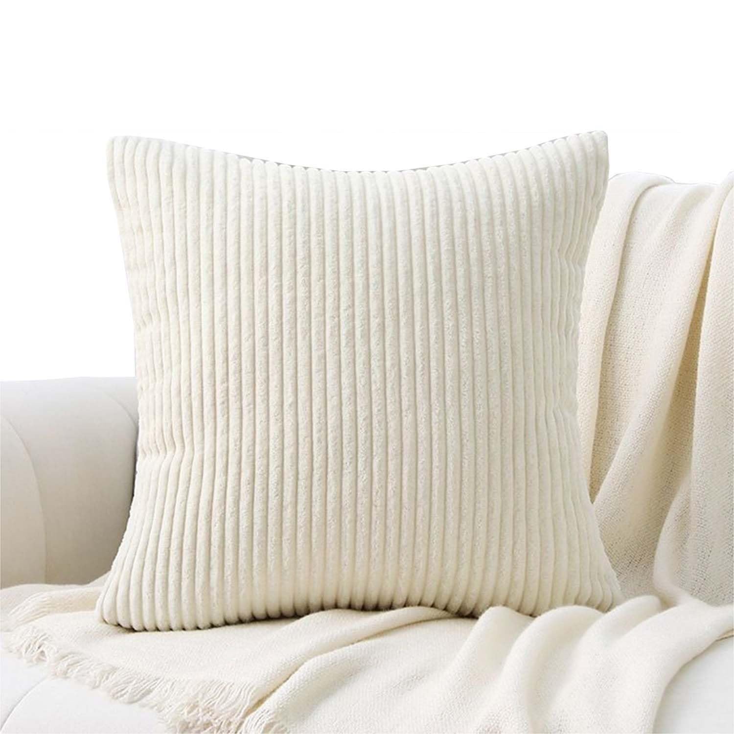 ELYSYSRL 2PCS Sofa Pillow Cover Corduroy 40x40 Cushion Cases 45x45 55x55 60x60 Decorative Square Throw Pillow Cases with Zipper for Couch Sofa Bed Pillowcase Protectors Covers(Beige,2pcs 55x55cm)