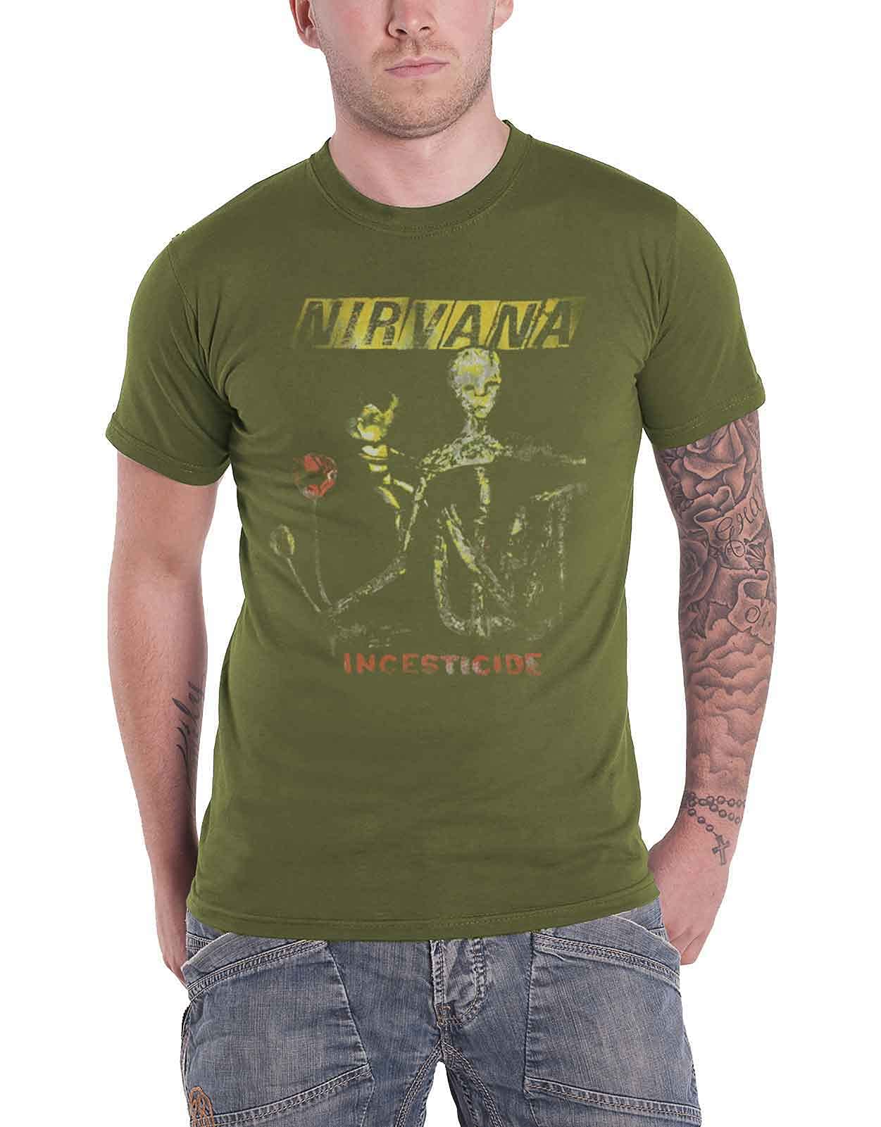 Nirvana T Shirt Reformant Incesticide Band Logo Official Mens Green M