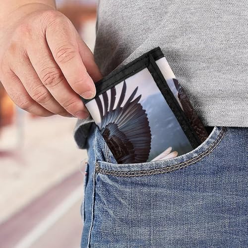 Flying Eagle Print Trifold Wallet with ID Window & Key Ring | Slim Front Pocket Wallet with 8 Card Holder 6