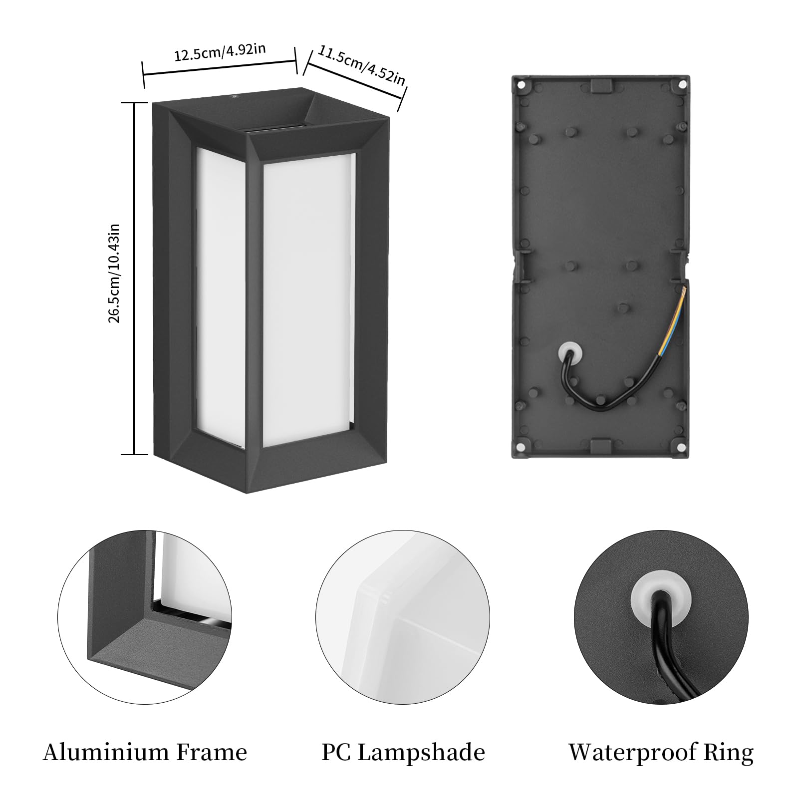 Klighten Apliques de Pared E27 Exterior Interior, Max 60W, IP65 Impermeable Luz de Pared, Moderno Lámpara de Pared para Entrada Terraza Ingresso, PC + Alluminio, Bombilla no Incluida, Negro