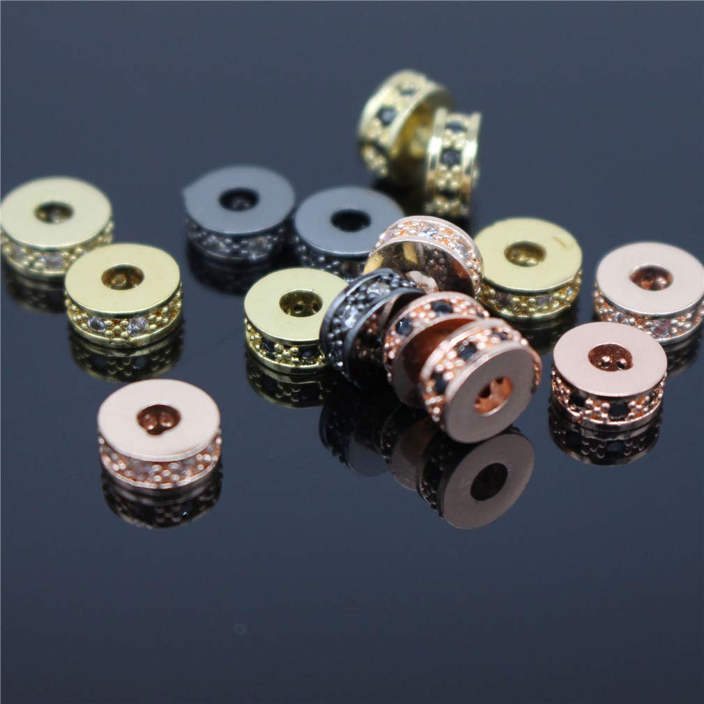 OameusaOameusa 15Pcs Cubic Zirconia Pave Spacer Beads Brass Micro Pave Clear CZ Loose Beads for DIY Bracelet Jewelry Making 7.5x3mm