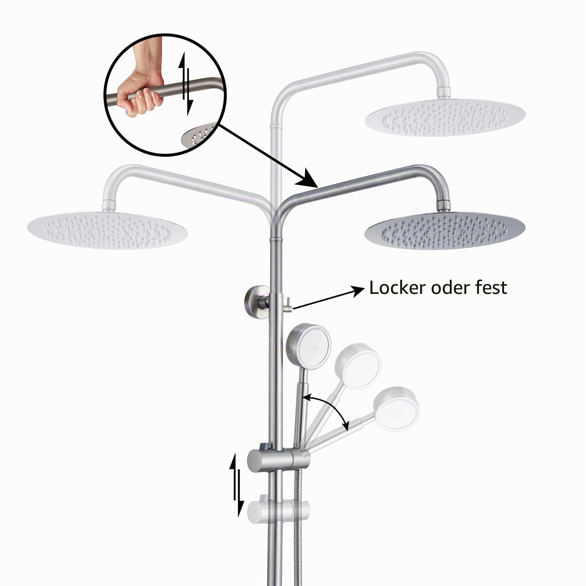 SS304 Duscharmatur-Set – Outdoor-Set – Außenarmaturen mit gebürstetem Nickel-Duschkopf & Handbrause – Hochdruck