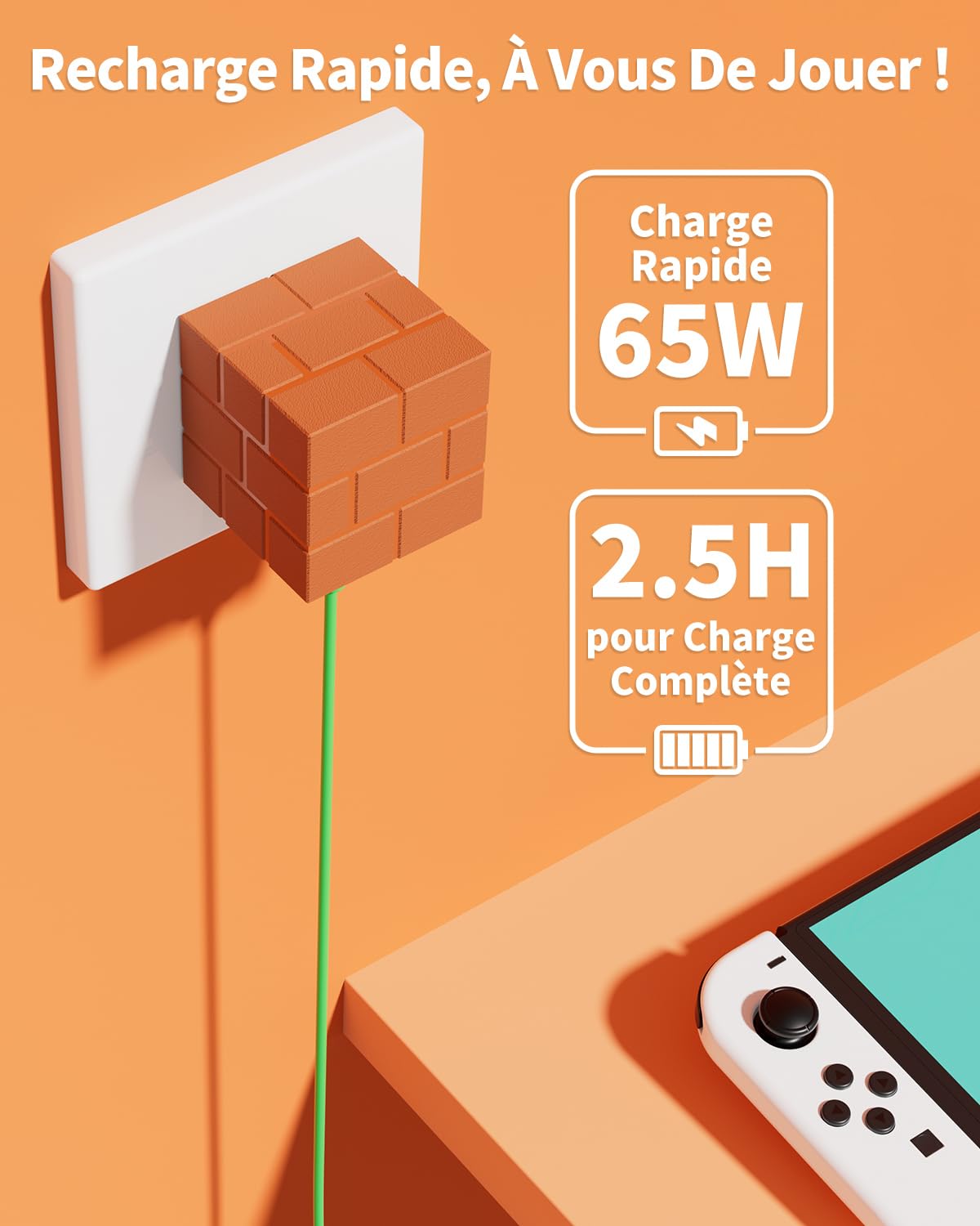 65W Dock Switch 2 Chargeur Compatible avec Switch/OLED, Portable Switch Docking Station pour TV avec 4K 60Hz HDMI/USB 3.0/USB-C PD 3.0 Charge Rapide, Câble Type-C Inclus, Marron Brique