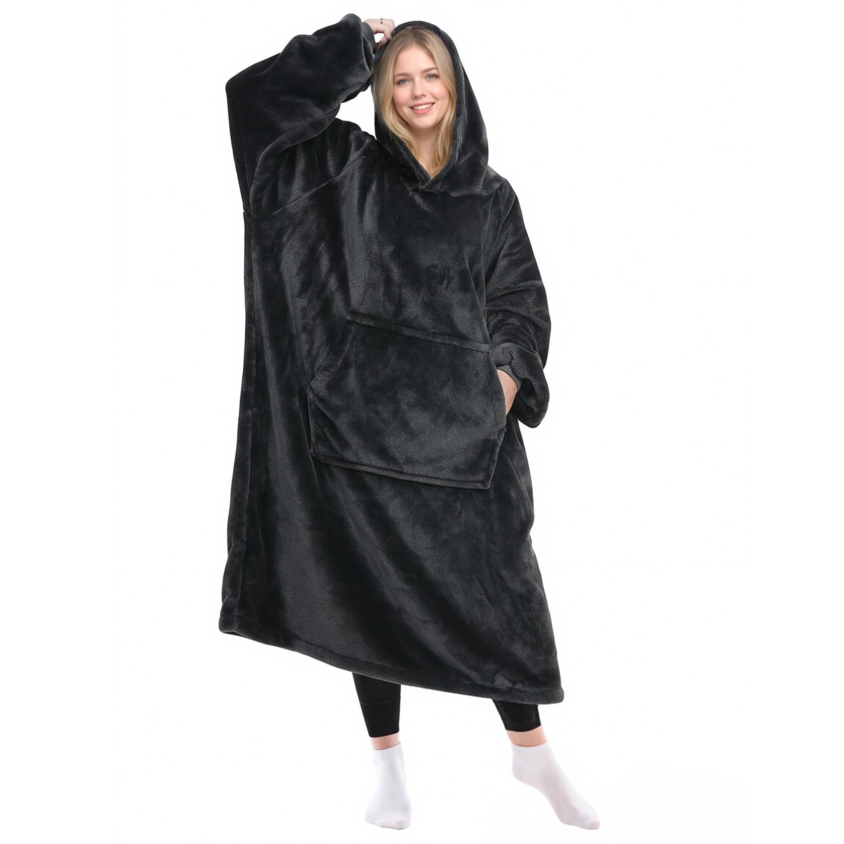 KPBLIS Wearable Blanket Hoodie Gifts for Women and Men, Oversized Hooded Blankets Sweatshirt, Cozy and Warm Fleece Blanket with Sleeves and Giant Pocket for Adults, Dark Gray