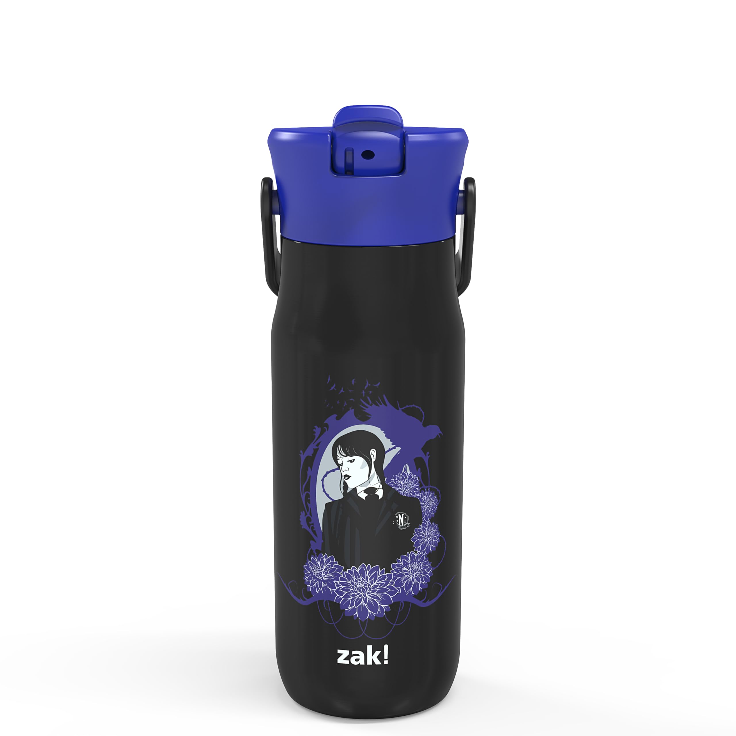 Zak Designs Harmony Wednesday Water Bottle for Travel or At Home, 20oz Recycled Stainless Steel is Leak-Proof When Closed and Vacuum Insulated with