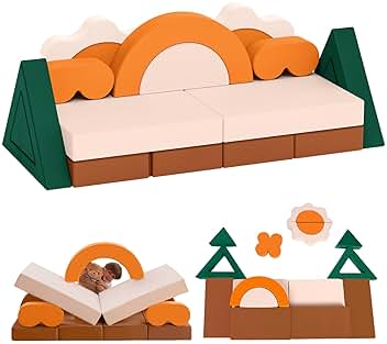 18PCS Modular Kids Play Couch - Junlge Theme Toddler Couch Building Fort, Convertible Sofa Multifunctional Kids Sofa, Toddler Baby Playroom/Bedroom Furniture for Playing, Sleeping