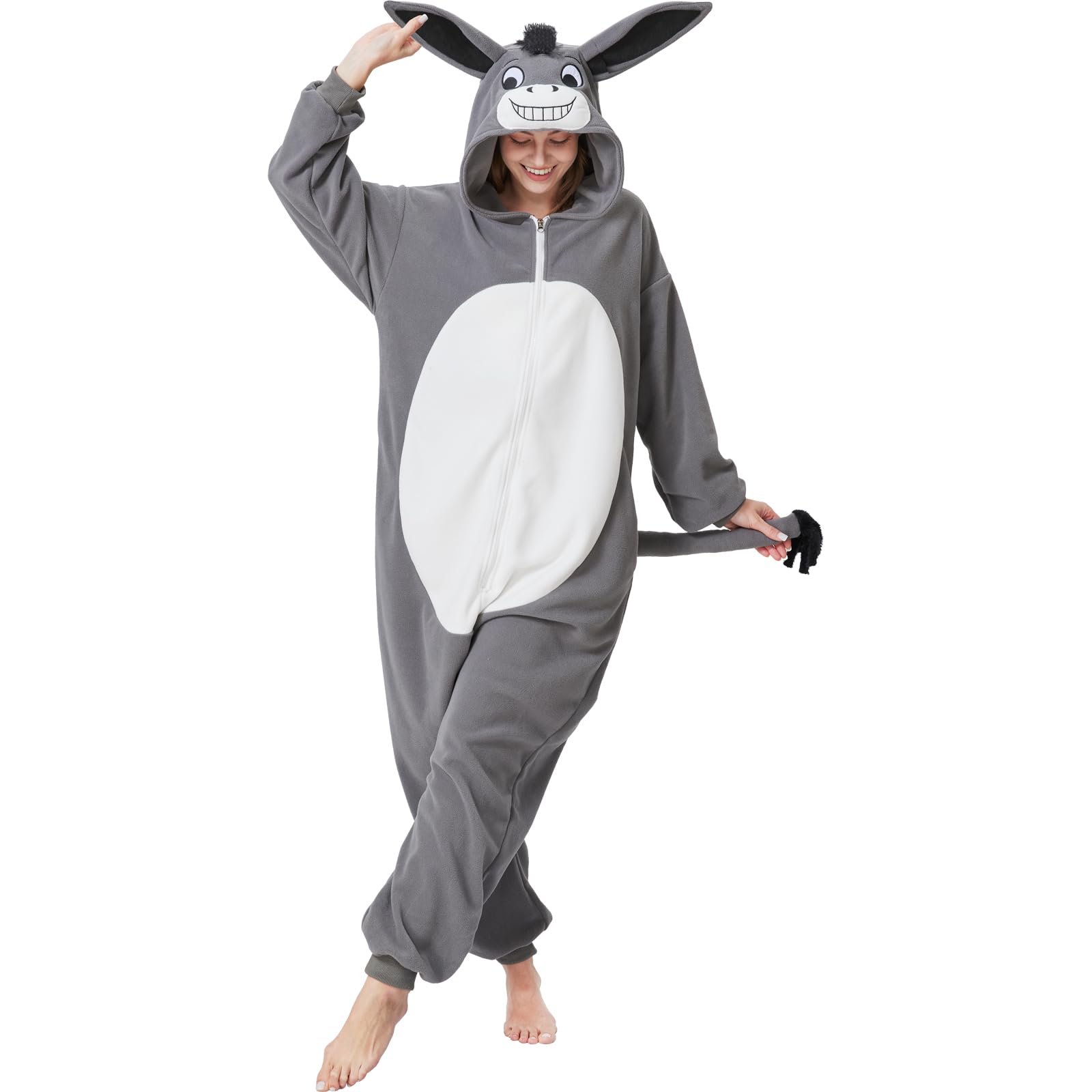 Pigiama intero unisex da asino per adulti, costume di Halloween o cosplay