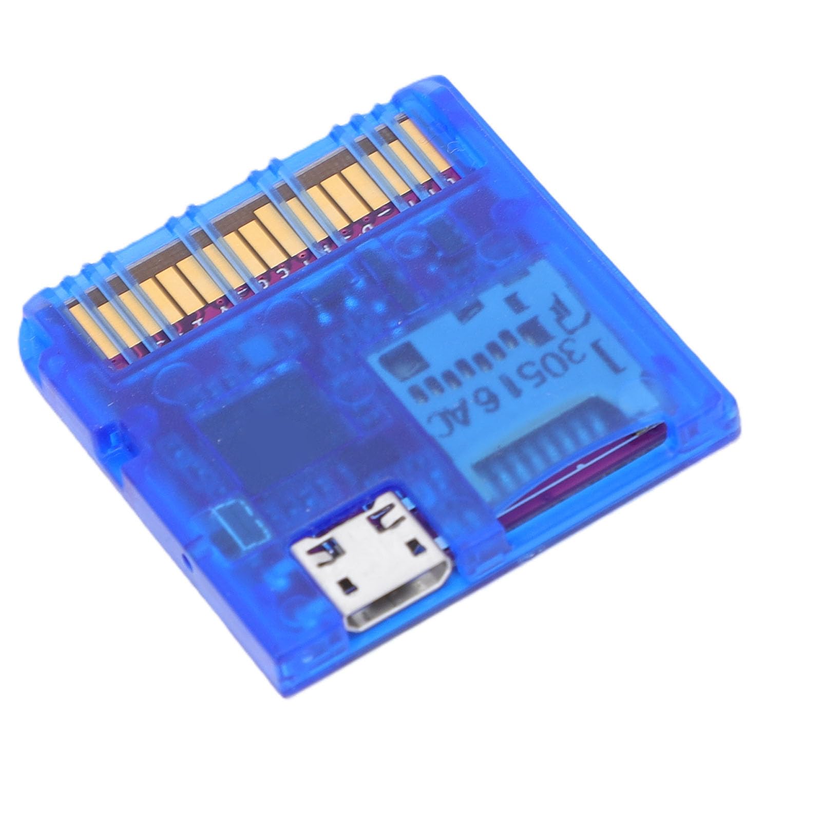 Vikye Czytnik Kart do Gier Wydajny, Podwójny Zasilacz Czytnik Kart Flash do Konsol DS Szybkie ładowanie Gier 6 MB/s dla Homebrew i Obsługa Kopii Zapasowych dla MCU RP2040 (Przezroczysty niebieski)