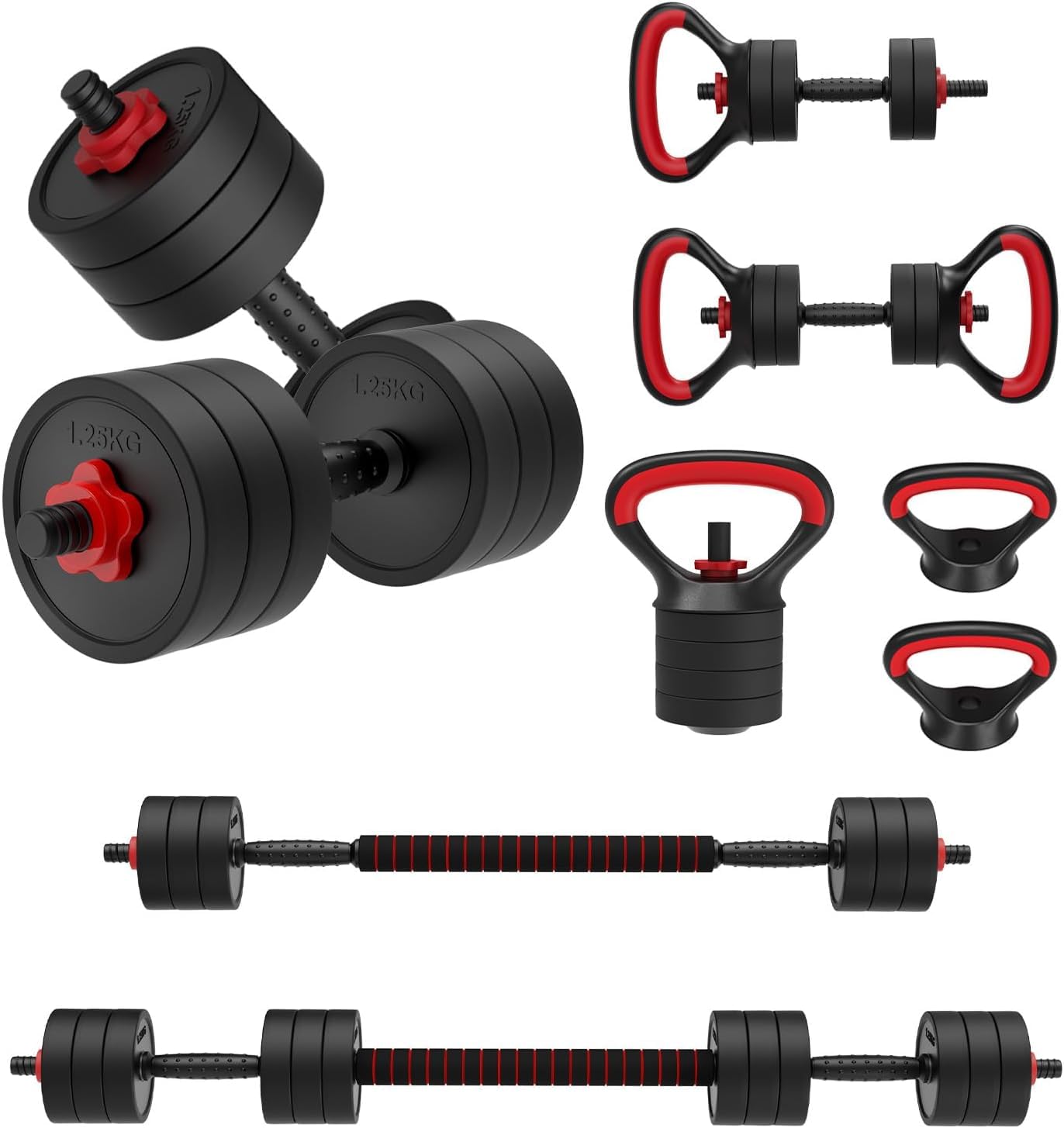 JOROTO Einstellbare Hantel Set, Gewichte 10/30kg Hanteln Set mit Stecker, 4 in1 Workout Gewicht Set für Home Gym verwendet als Langhantel, Kettlebells, Push up Stand, Männer Frauen Übung Fitnessgeräte