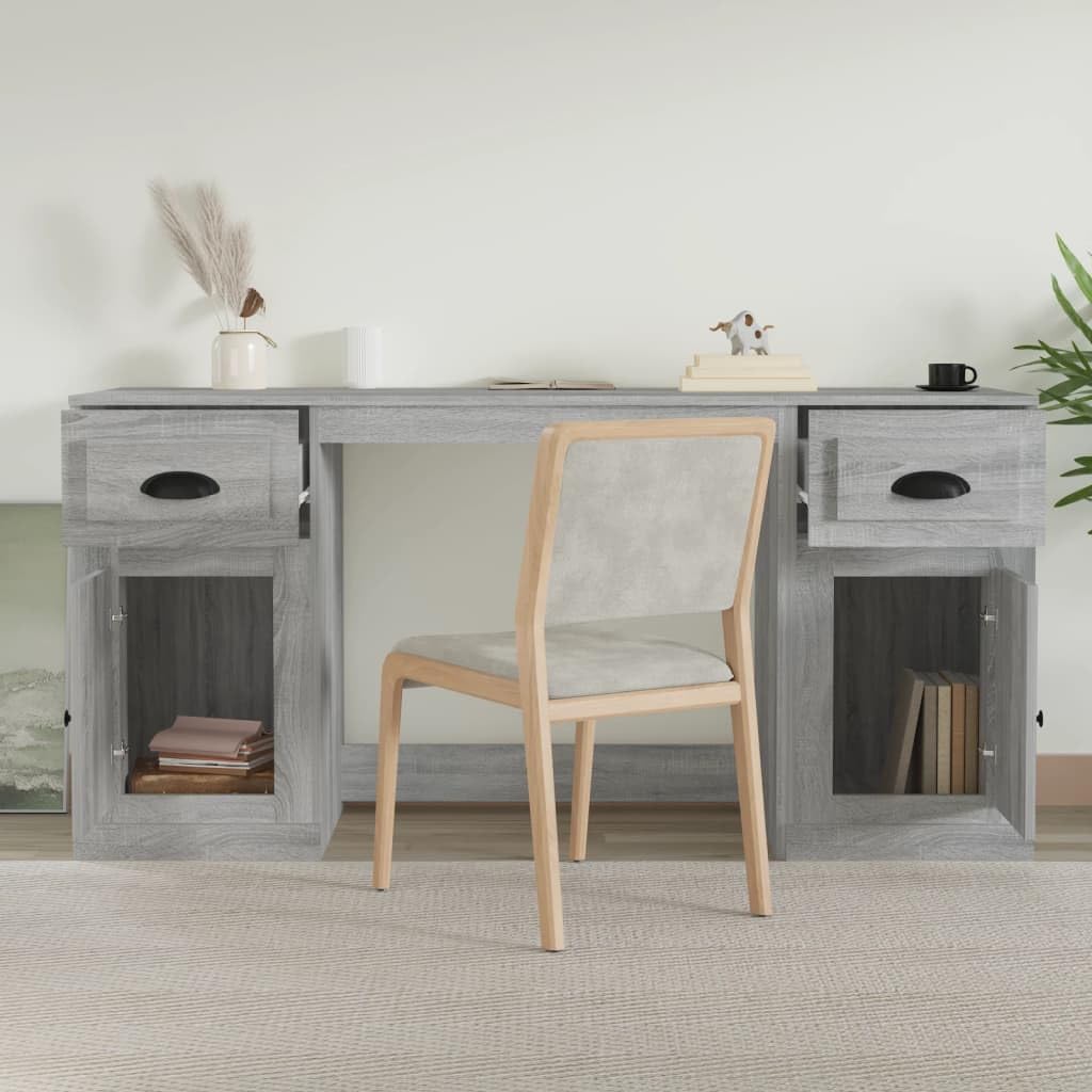 Scrivania portaoggetti grigio Sonoma, in legno Sonoma, 154,5 x 50 x 75 cm, tavolo da ufficio con armadio, scaffale, cassetto per raccoglitori e documenti sul posto di lavoro