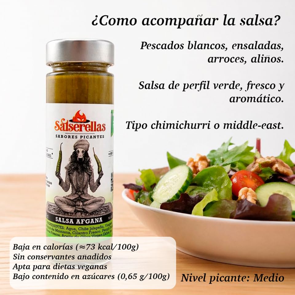 Pack 3 Salsas Picantes Gourmet Salserellas (Afgana, Winston y Curry) | Variedad de Sabores con Jalapeño | Ingredientes Naturales con Aceite de Oliva | Ideal para Carnes, Tacos, BBQ y Regalo Foodie