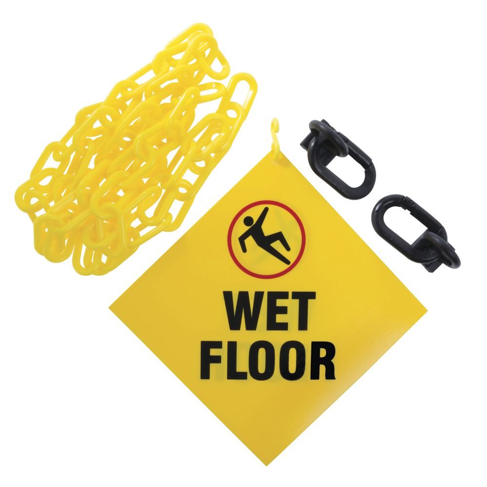 Sr. Cadena – Suelo mojado señal Kit – incluye 8 "x 8" signo – 67 "de 2" amarillo cadena de plástico y 2 imán anillo/mosquetones