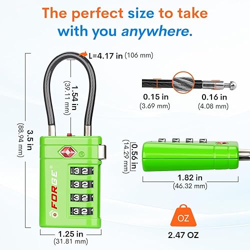 Miniatura 8 de Cerraduras de equipaje aprobadas por la TSA de Forge Candados de viaje TSA de 4 dígitos con TSA008, indicador de alerta abierta, cuerpo de aleación