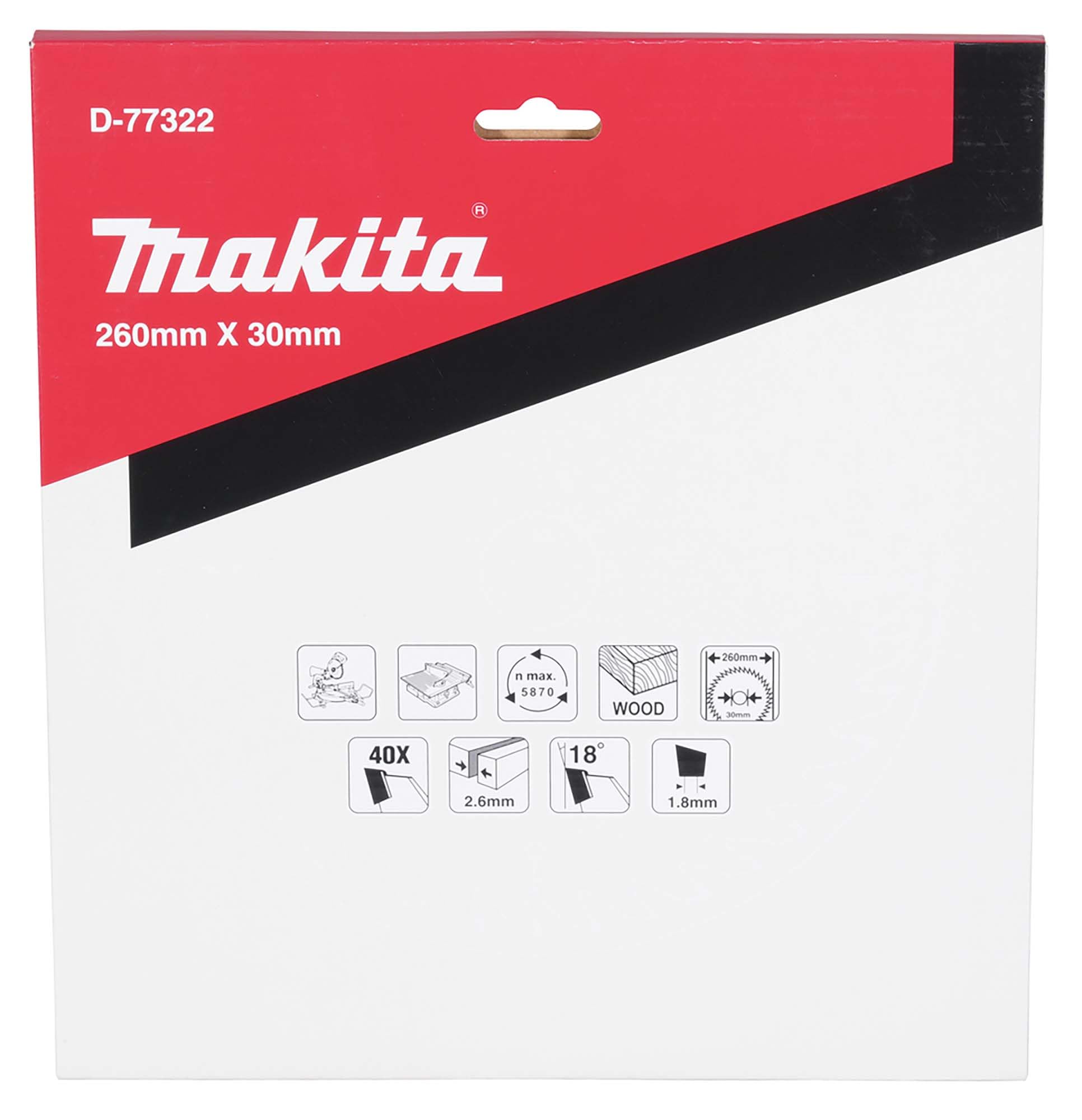 Lame Scie Circulaire Makita B-32770 – 260x30mm, 40 Dents, Carbure, Bois