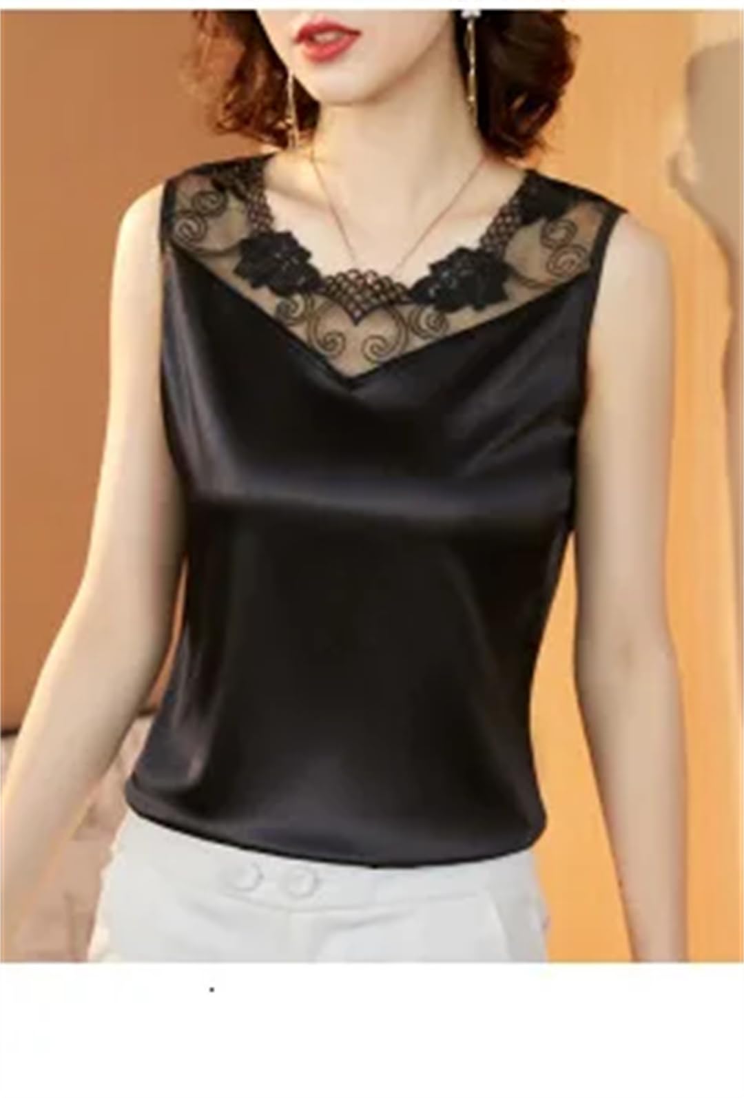 Top corto da donna in seta con pizzo impiombato