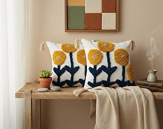 Premium Decorative Throw Cushion Pillow Cover Boho Home Decor - Living Room Bedroom Couch Sofa Cushion Covers 16 inch x 16 inch (2, Cream Polka)