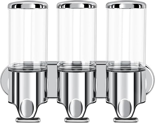 Dispensador de jabón de ducha de baño de cámara 3 en 1, dispensador de champú y acondicionador montado en la pared con etiqueta impermeable,