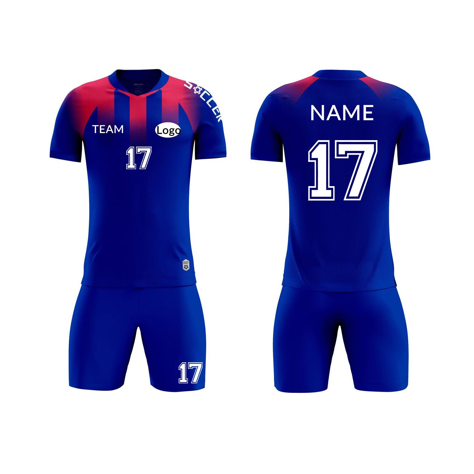 Personalised Football Kit for Kids Adults with Any Name Number Team Logo Personalised Football Shirts Men Women (Colorful blue) โ image 1