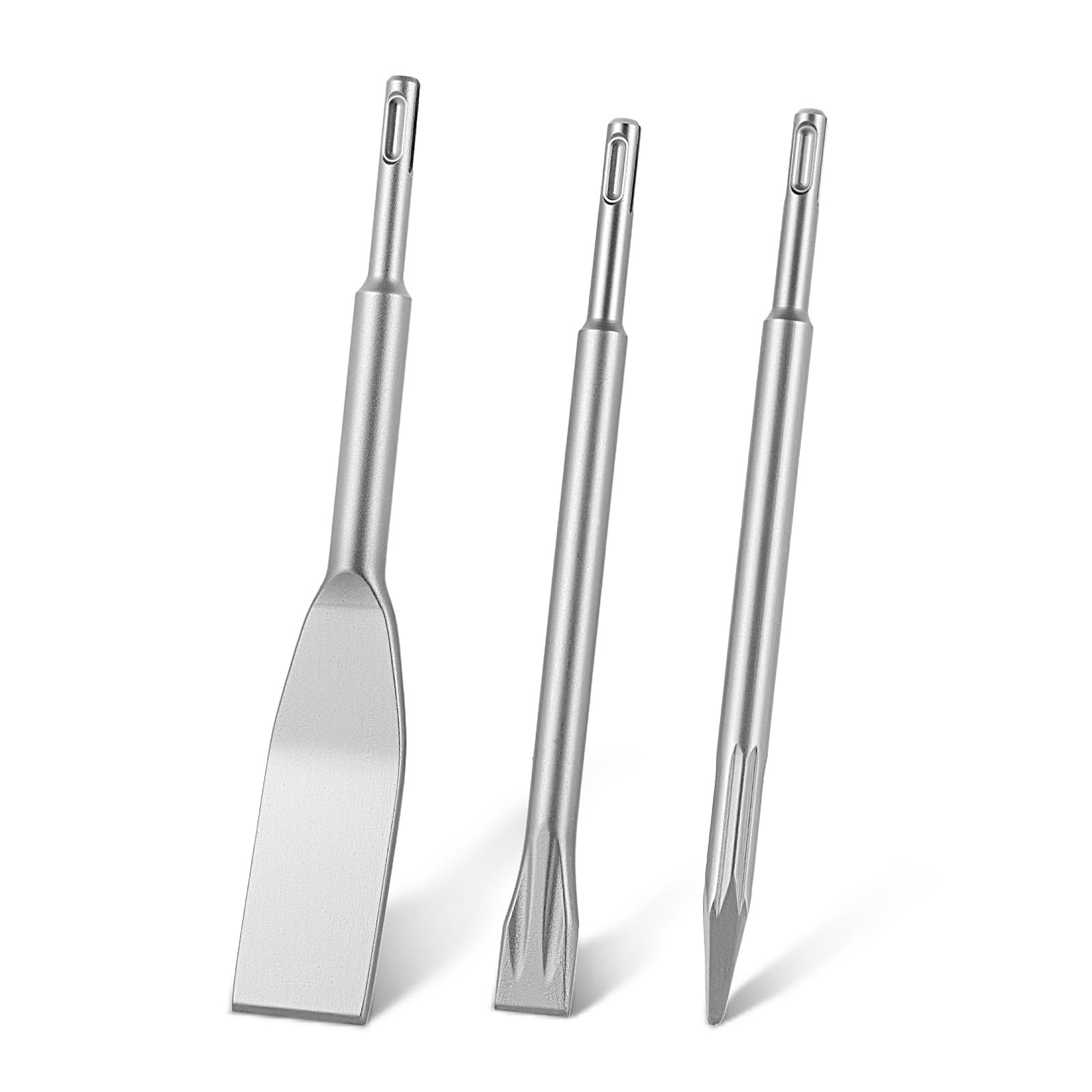 VEVOR SDS Plus Chisel Set, 3 pcs SDS Plus Rotary Hammer Drill Attachments, Includes Point, Flat, &amp; Angled Spade Chisels, Heat Treated 40Cr Alloy Steel, Sharp Edge for Demolition, Concrete and Brick