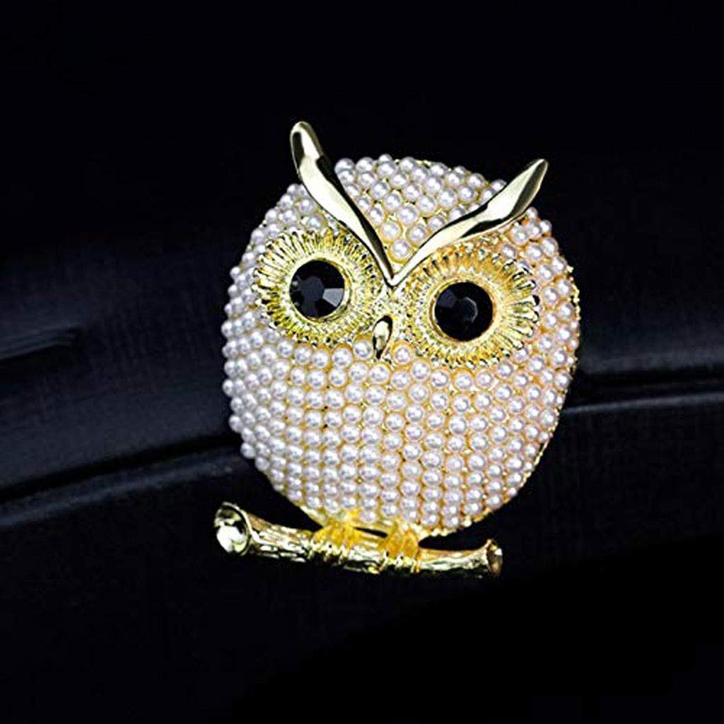 Broche de Plata para Mujer, Lindo Broche de búho de Perlas, Broche de Diamantes de imitación de Cristal, joyería, Vestido, Bufanda, Chal, Clip