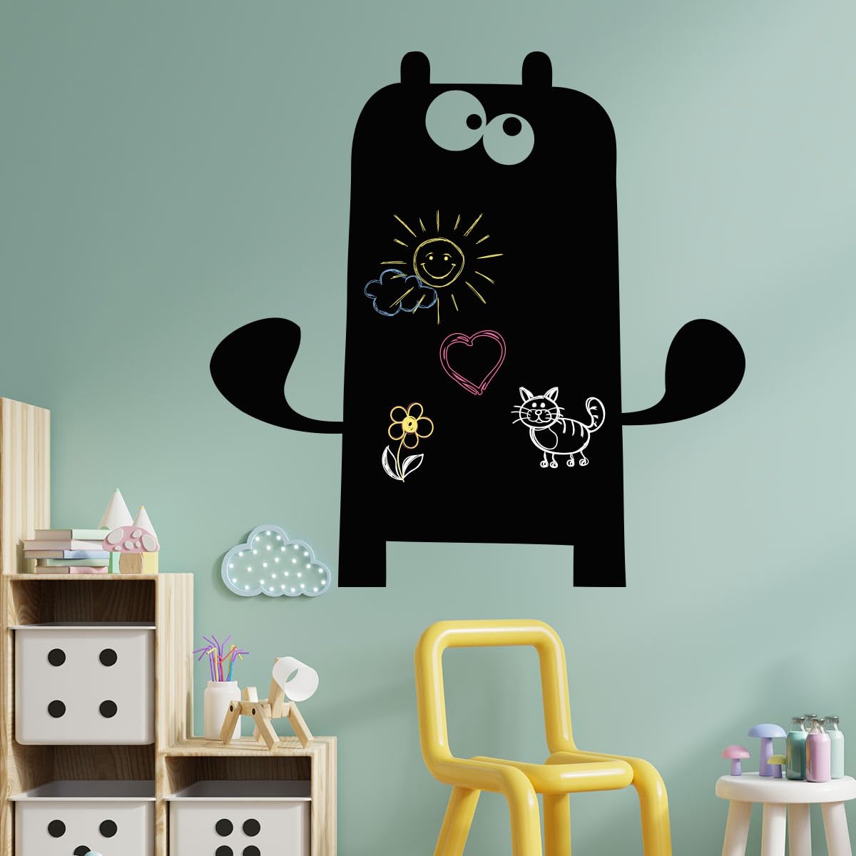 Ambiance Sticker Blackboard Slate – Erasable Adhesive Wall Stickers – Monster 1 – H35 x L35 cm