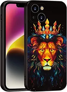 Printed with Lion for iPhone 13 case, Elegant Crowned Lion Design on Soft Silicone Protective Case - A Touch of Noble Grandeur and Exudes Royal Majesty (A2- Lions Animal)