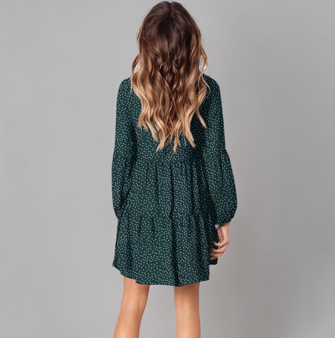 pinziko Women's Long Sleeve Tunic Dress V Neck Casual Loose Flowy Swing Shift Dresses - Image 4