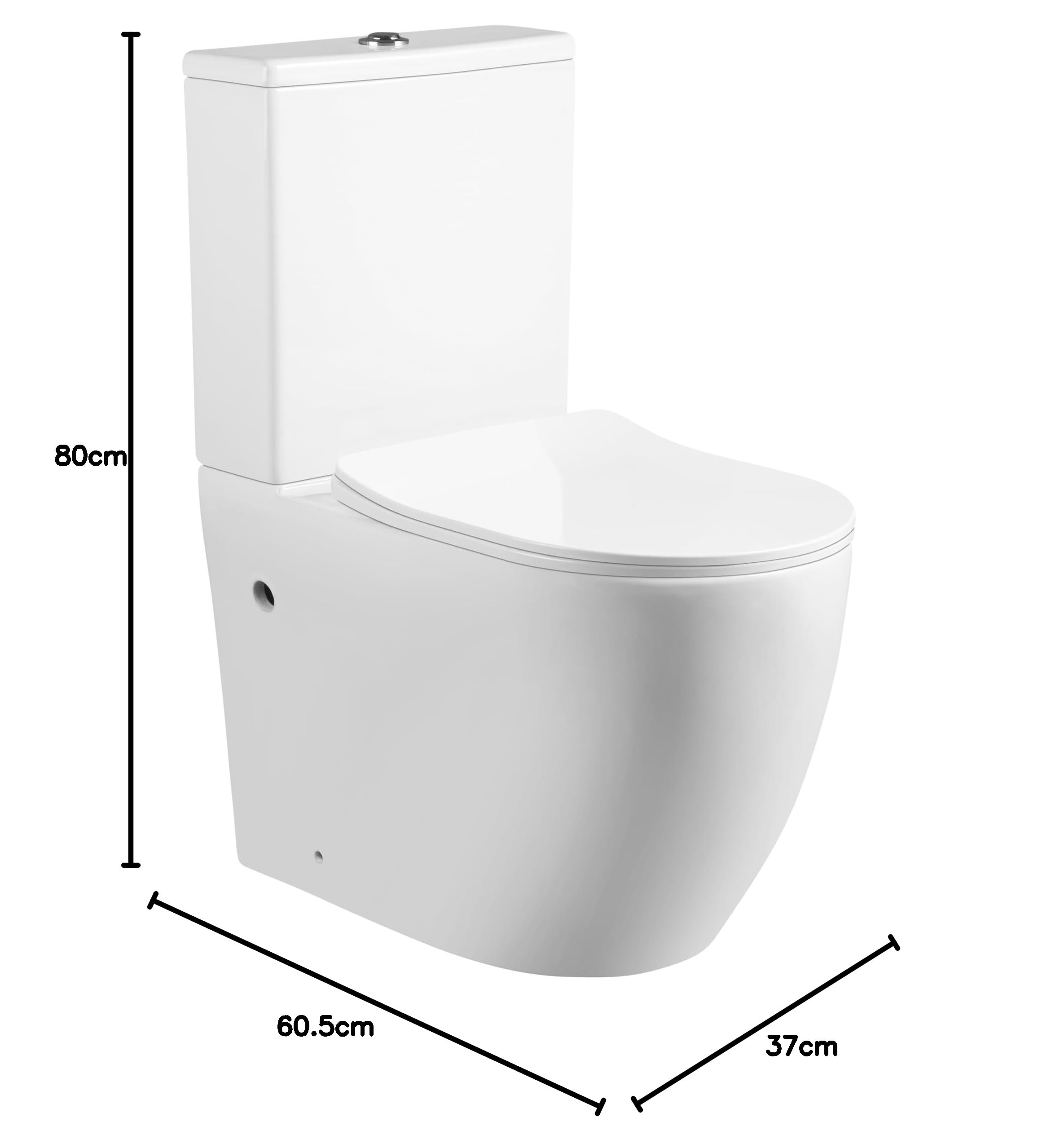 WC Inodoro Completo con Sistema Rimless Antibacterias | 605×370×800 mm | Váter de Baño de Cerámica, Tapa Dura Extrafina UF Amortiguada, Retrete de Doble Descarga y Ahorro de Agua (Blanco)