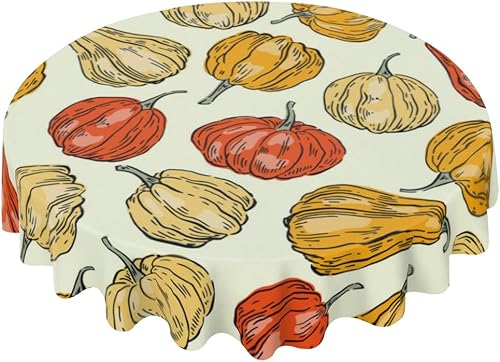 Mantel redondo de poliéster de calabaza para fiesta de Halloween, 60 x 60 pulgadas, mantel lavable para fiesta, barbacoa, cena, regalo