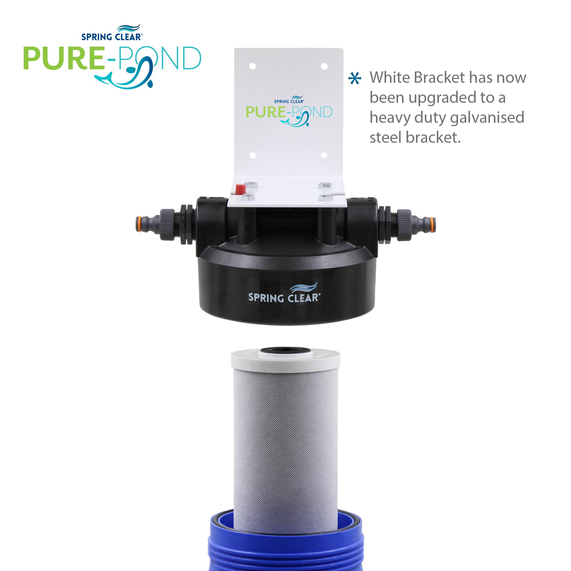 Spring Clear Pure Pond - Sistema di filtraggio dell'acqua ad alta capacità per laghetti, riduce cloro, sostanze chimiche e PHA, porte standard da 2,5 cm, include chiave, staffa e raccordi per tubi