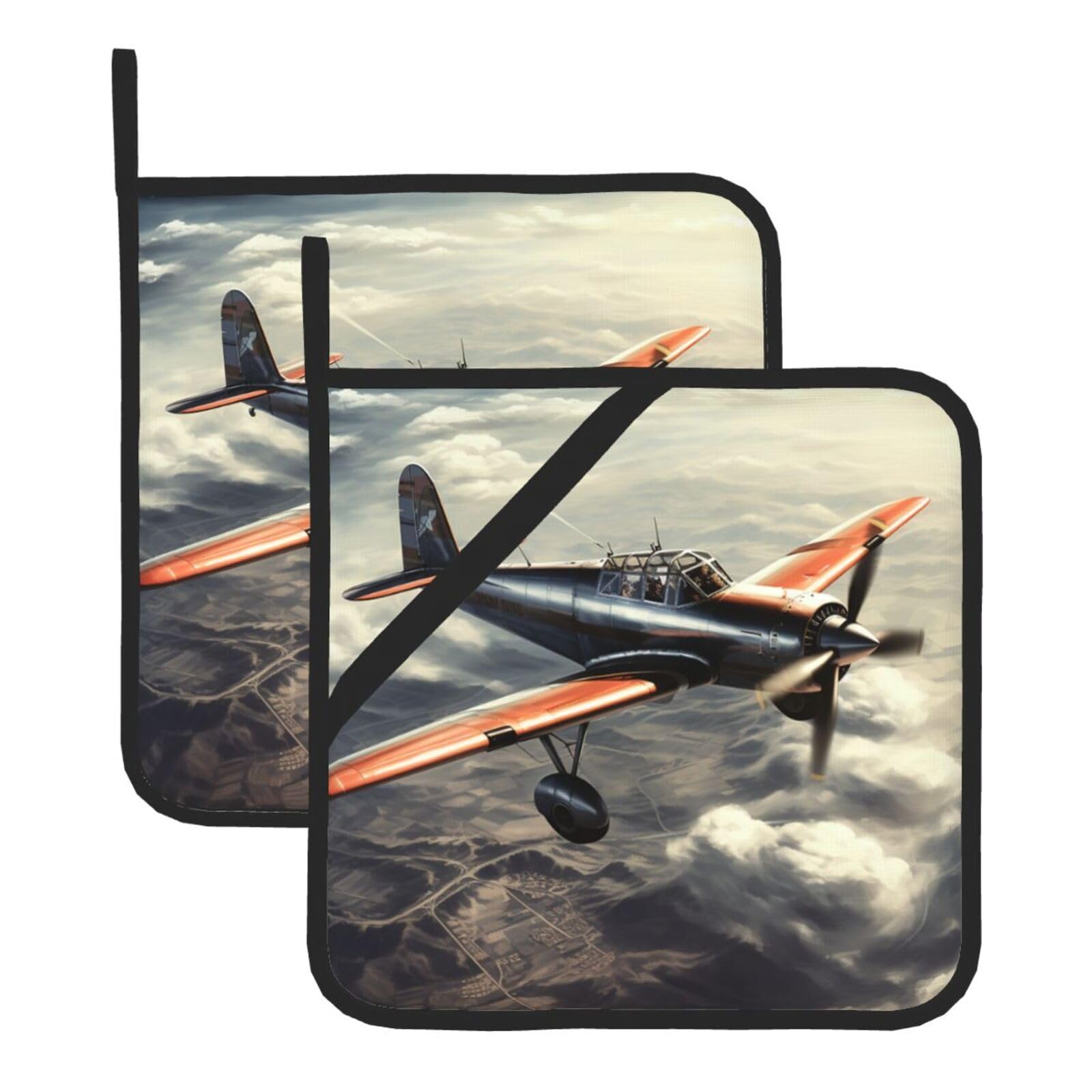 2Pcs Pot Holders for Kitchen Heat Resistant Potholder Retro Airplane Hot Pads for Countertops Oven Pot Holders for Cooking Baking Kitchen Hot Mat Trivet 8 inch Hot Pad