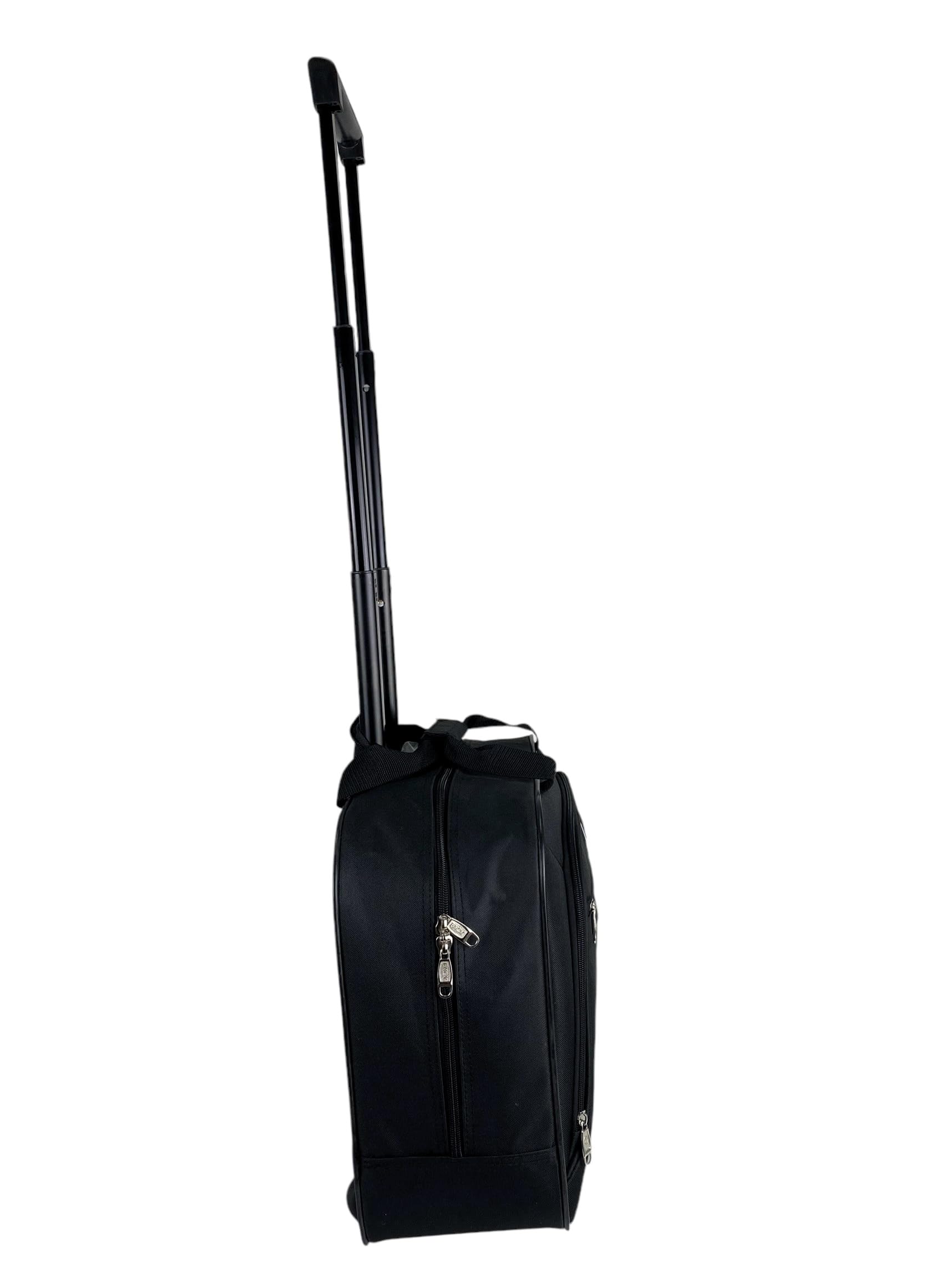 Maletin Maleta Trolley Equipaje de Mano con 4 Compartimiento, Comercial, piloto, Medico, Cabina (Negro)