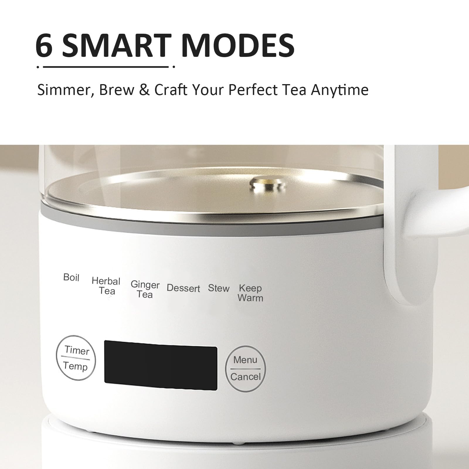 Hervidor de Vidrio 0,6L, 500W Control Temperatura, Táctil | Temporizador 24h, Sin BPA, para Té y Café, Compacto para Oficina y Hogar, Apagado Automático