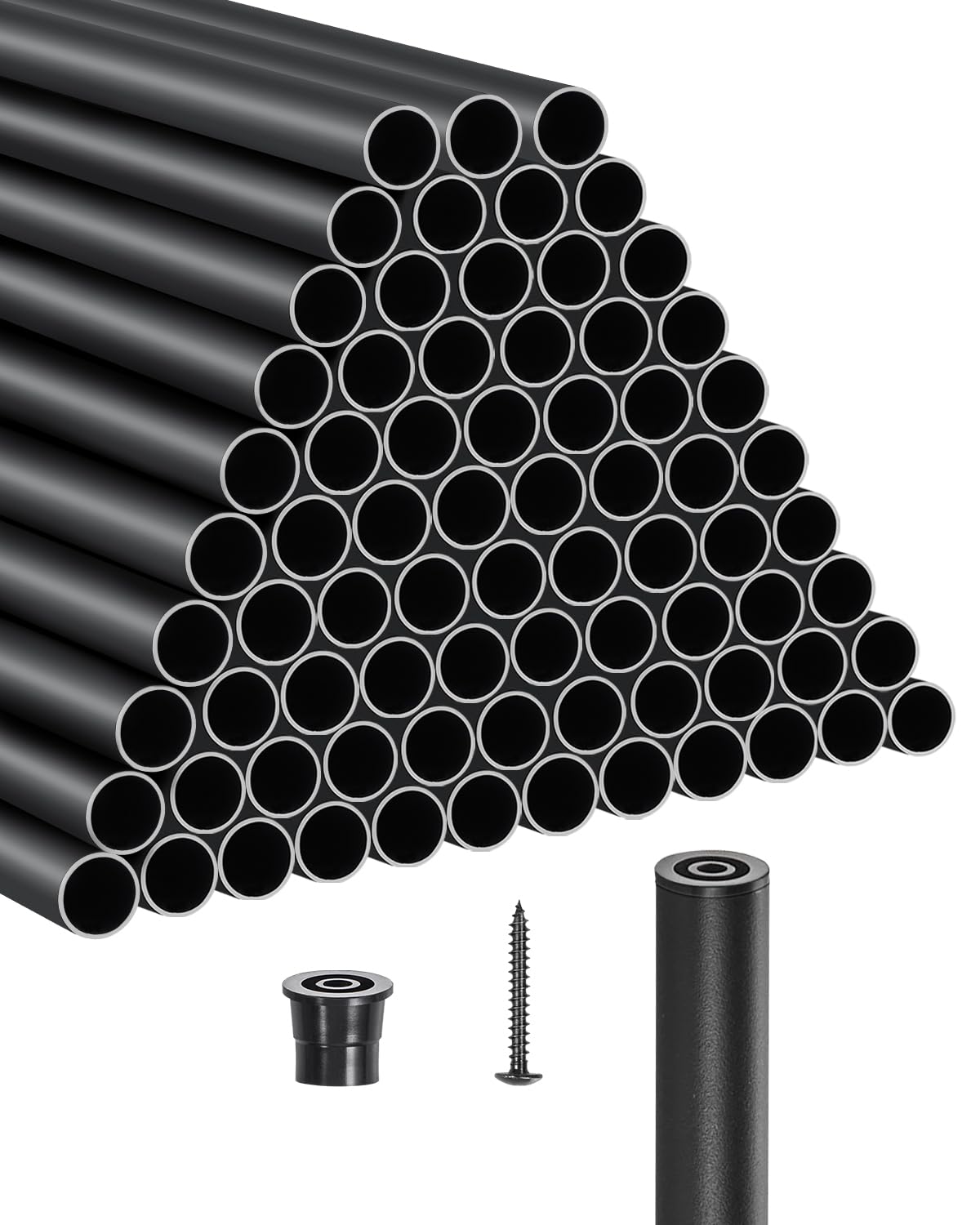 VEVOR Aluminum Deck Balusters 101 Pack 32" 3/4" Matte Black - Waterproof Round Hollow Spindles with Rail Caps & Screws, for Stairs Porch Patio Railing
